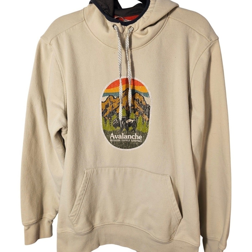 Avalanche Outdoor Supply Co Mens Large Tan Mountain Bison Graphic Hoodie Beige